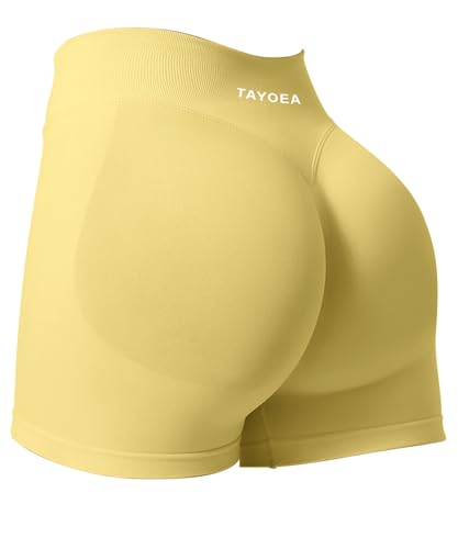 TAYOEA Sport Shorts Damen Scrunch Kurze Sporthose Push Up Kurze Leggings Butt Lifting Gym Short Nahtlose Workout Radlerhose Damen Zitronengelb,M von TAYOEA