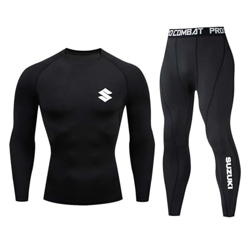 TAYOTU Funktionswäsche Herren SU. ZU. KI, Kompressionsshirt+Hose, Unterwäsche Männer für Motorrad Warme, Skifahren(Black,L) von TAYOTU