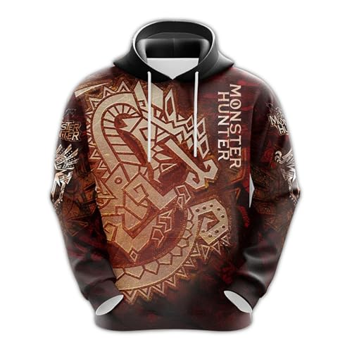 TAYOTU Hoodie Männer Monst-er Hunt-er, Langarm Hoodie Pullover Sweatshirt mit Kängurutaschen, Freizeit Dünne Kapuzenpulli, für Angeln, Pullover(Multicolor_S) von TAYOTU