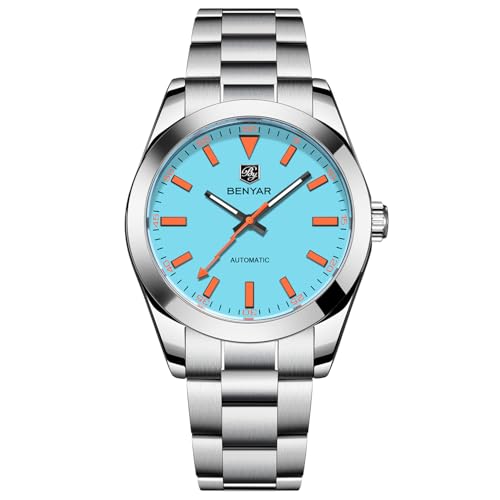 BENYAR Herren Automatische mechanische Uhr Modell 5218 – Saphir-Kristall-Zifferblatt, Edelstahl, 100 m wasserdicht, selbstaufziehend, Business-Kleid-Armbanduhr, Blau BY5218, Sportlich BENYAR Herren Automatische mechanische Uhr Modell 5218 – Saphir-Kristall-Zifferblatt, Edelstahl, 100 m wasserdicht, selbstaufziehend, Business-Kleid-Armbanduhr, Blau BY5218, Sportlich von TAYSHILEY