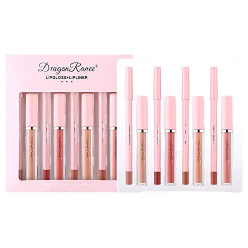 Lipgloss-Set - Lippenkonturenstift und Lippenstift-Set,24 Stunden wasserdichte Antihaft-Cup Lipgloss Lip Stain pigmentierte Lippen Make-up Geschenksets für Mädchen und Frauen Labiales Tayste von TAYSTE