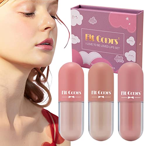 Nude Lippenstift-Set - 3-teiliges flüssiges Lippenstift-Make-up-Set | Wasserdichter, langlebiger Antihaft-Becher, verblasst nicht, Nude Red Color Lip Stick, professionelles Tayste von TAYSTE