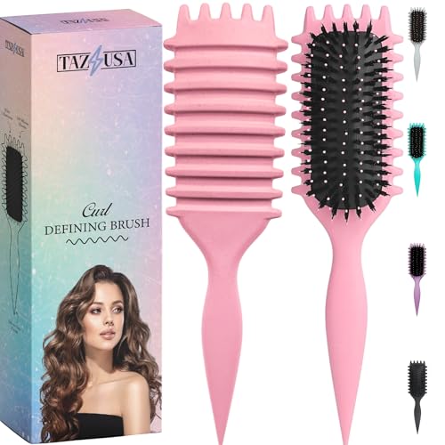 Curl Defining Brush, New Premium Curly Hair Brush, Cuerl Brushes for Curly Hair Wet for Shaping & Defining Curls for Women and Men, Defining Brushes for Cuerly Hair (Pink) von TAZ USA