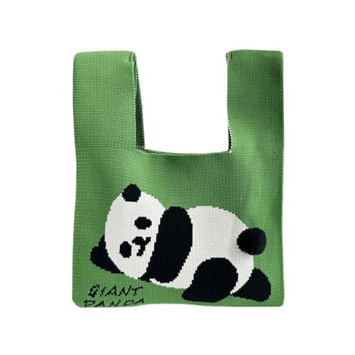 Kleine Damen-Tragetasche für Mädchen, weich, gestrickt, mit Griff, Cartoon-Panda-Druck, Handgelenk, Knoten, Geldbörsen und Handtaschen, Gn, 9.05x13.77in von TAZIZI