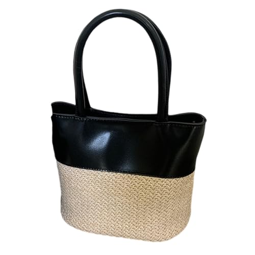 TAZIZI Bunte Strandtasche, modische Handtasche mit PU- und Stroh-Details, Umhängetasche, Schultertasche für Damen und Mädchen, BK, 9.05x5.9x7.87in von TAZIZI