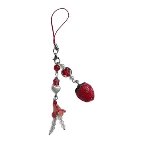 TAZIZI Fashion Strawberry Beaded Pendant Phone Straps Lanyard Pocket Keychain Strap Backpack Charm Car Key Chain, Mehrfarbig, One size von TAZIZI
