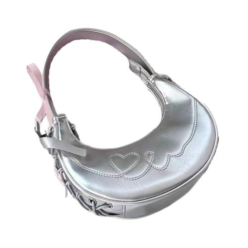 TAZIZI Silberne Achseltasche für Damen, PU-Leder, Schultertasche, Mädchen, modisch, Halbmond-Handtasche, kleine Geldbörsen, Shopping, Dating-Tasche, Mehrfarbig, 3TT504475 von TAZIZI