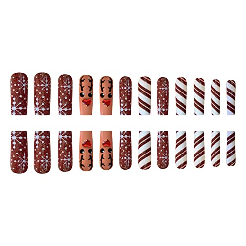 Weihnachtsnägel Zum Aufdrücken Mandel Quadratisch Zum Aufkleben Auf Die Nägel Vollständige Abdeckung Künstliche Nägel Künstliche Acrylnägel Für Frauen Nageldesign Zum Aufkleben Auf Kurze von TAZIZI
