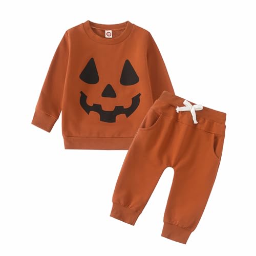 Kleinkind Baby Jungen Kleidung Halloween Baby Junge Outfit Smiley Gesicht Print Langarm Sweatshirt und Hose Kleinkind Jungens Herbst Winter Outfits Kleinkinder Jungens Halloween Kostüm 2-3 Jahre von TBAMTBW