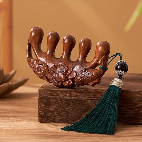 TBBFGTL Natürlicher Sandelholz Kamm für Frauen Geburtskamm Geschenkidee für Muttertag Valentinstag und Geburtstage Holzkamm mit exquisiter Handwerkskunst und Grußkarte（Massage） von TBBFGTL