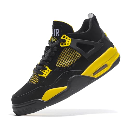 TBJ Air 4 Retro Sportschuhe Herren Damen | Skateboarding & Basketballschuhe | Bequeme Turnschuhe mit Hohem Komfor EU39 Schwarz Gelb von TBJ