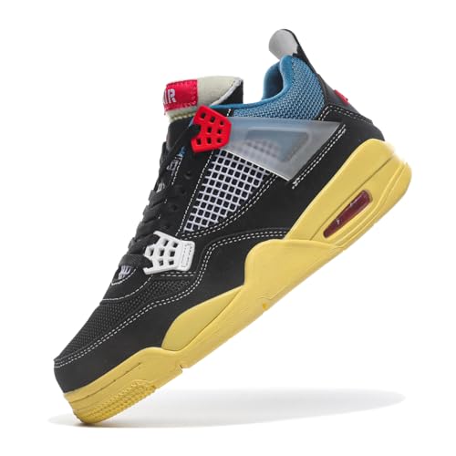 TBJ Air 4 Retro Sportschuhe Herren Damen | Skateboarding & Basketballschuhe | Bequeme Turnschuhe mit Hohem Komfor Gelb schwarz blau EU43 von TBJ