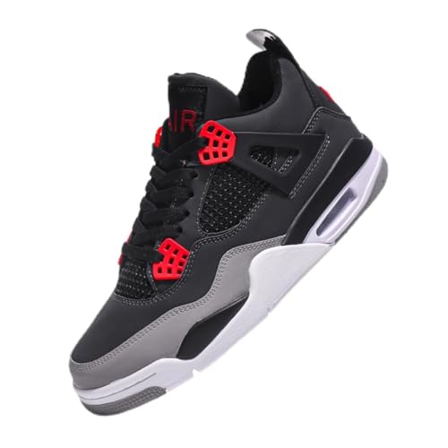 TBJ Air 4 Retro Sportschuhe Herren Damen | Skateboarding & Basketballschuhe | Bequeme Turnschuhe mit Hohem Komfor Grau schwarz rot EU37 von TBJ