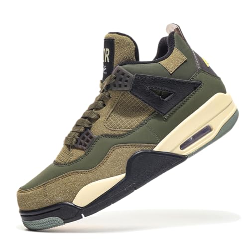 TBJ Air 4 Retro Sportschuhe Herren Damen | Skateboarding & Basketballschuhe | Bequeme Turnschuhe mit Hohem Komfor Olivengrün EU45 von TBJ