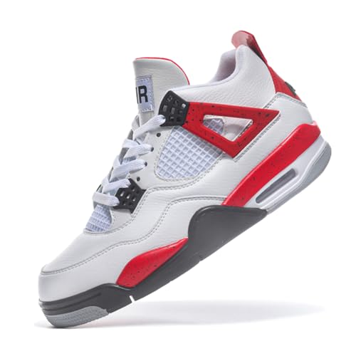 TBJ Air 4 Retro Sportschuhe Herren Damen | Skateboarding & Basketballschuhe | Bequeme Turnschuhe mit Hohem Komfor Rot Weiß EU44 von TBJ