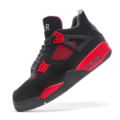 TBJ Air 4 Retro Sportschuhe Herren Damen | Skateboarding & Basketballschuhe | Bequeme Turnschuhe mit Hohem Komfor Rot schwarz EU45 von TBJ