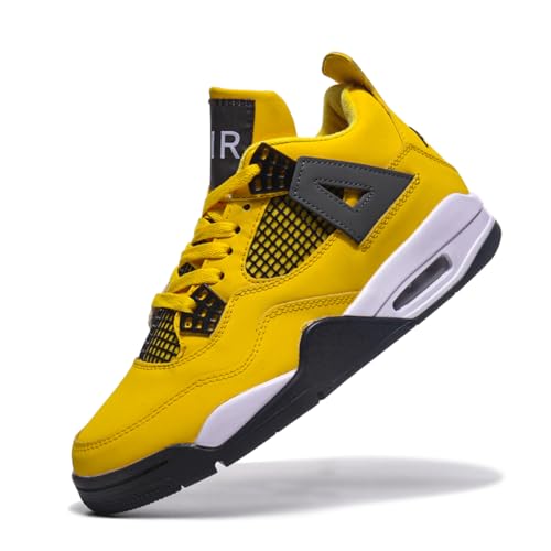 TBJ Air 4 Retro Sportschuhe Herren Damen | Skateboarding & Basketballschuhe | Bequeme Turnschuhe mit Hohem Komfor Schwarz Gelb EU43 von TBJ