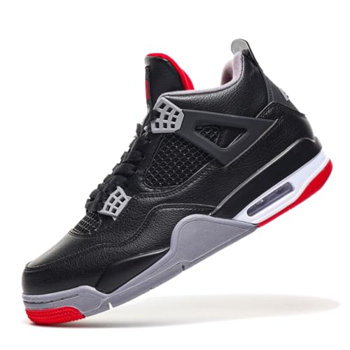 TBJ Air 4 Retro Sportschuhe Herren Damen | Skateboarding & Basketballschuhe | Bequeme Turnschuhe mit Hohem Komfor Schwarz Rot Grau EU43 von TBJ
