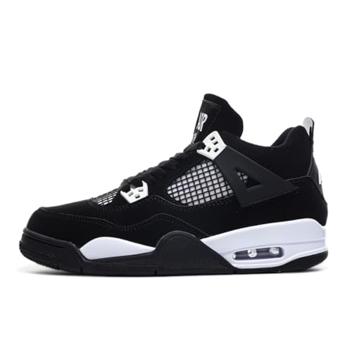 TBJ Air 4 Retro Sportschuhe Herren Damen | Skateboarding & Basketballschuhe | Bequeme Turnschuhe mit Hohem Komfor Schwarz Weiß EU42 von TBJ