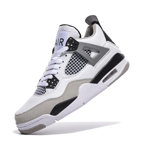 TBJ Air 4 Retro Sportschuhe Herren Damen | Skateboarding & Basketballschuhe | Bequeme Turnschuhe mit Hohem Komfor Schwarz Weiß Grau EU42 von TBJ