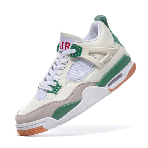 TBJ Air 4 Retro Sportschuhe Herren Damen | Skateboarding & Basketballschuhe | Bequeme Turnschuhe mit Hohem Komfor Weiß Grau Grün EU42 von TBJ