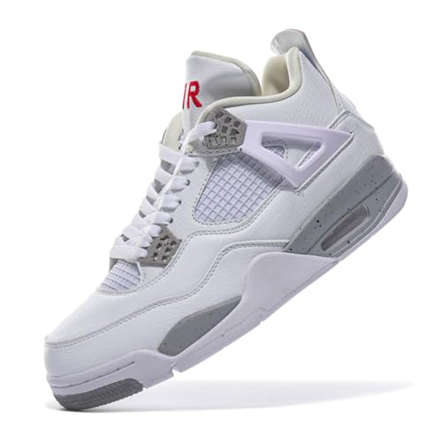 TBJ Air 4 Retro Sportschuhe Herren Damen | Skateboarding & Basketballschuhe | Bequeme Turnschuhe mit Hohem Komfor Weiß Grau Rot EU43 von TBJ