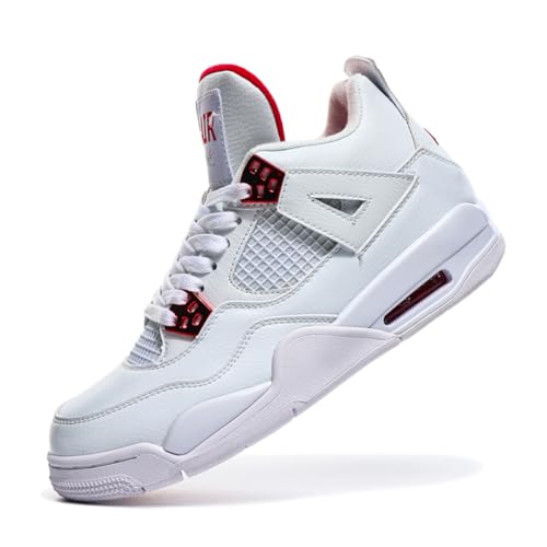 TBJ Air 4 Retro Sportschuhe Herren Damen | Skateboarding & Basketballschuhe | Bequeme Turnschuhe mit Hohem Komfor Weiß Rot EU43 von TBJ