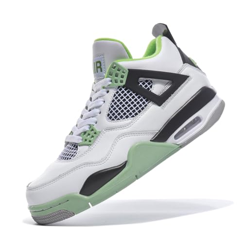 TBJ Air 4 Retro Sportschuhe Herren Damen | Skateboarding & Basketballschuhe | Bequeme Turnschuhe mit Hohem Komfor Weiß Schwarz Grün EU37 von TBJ