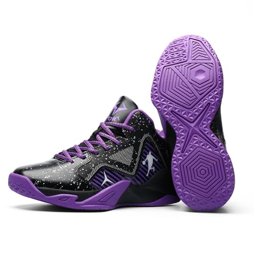 TBJ Herren Damen Basketballschuhe | Atmungsaktive & rutschfeste Treter | Hallenschuhe Sportliche Basketball Sneaker für Erwachsene SchwarzViolett EU45 von TBJ