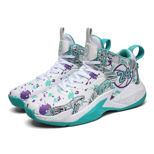 TBJ Herren Damen Basketballschuhe | Atmungsaktive & rutschfeste Treter | Hallenschuhe Sportliche Basketball Sneaker für Erwachsene WeißGrün EU39 von TBJ
