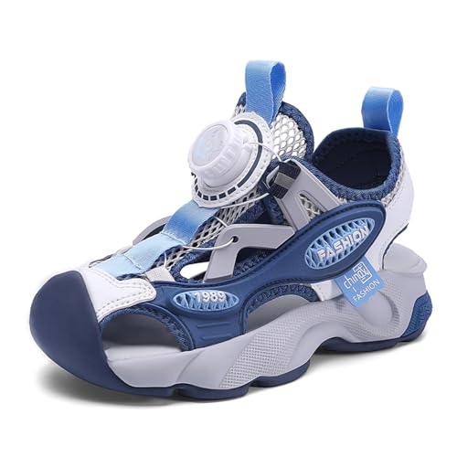 TBJ Kinder Sandalen mit Drehknopf Wandern Strand Sandalen Leicht Sneakers Kühles Dunkelblau EU 28 von TBJ