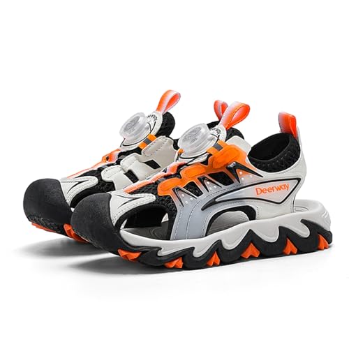 TBJ Kinder Sandalen mit Drehknopf Wandern Strand Sandalen Leicht Sneakers Schwarzorange EU 38 TBJ Kinder Sandalen mit Drehknopf Wandern Strand Sandalen Leicht Sneakers Schwarzorange EU 38 von TBJ