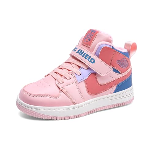 TBJ Kinder Winterstiefel mit Fellfutter, Warme Hohe Schneeschuhe mit Klettverschluss für Jungen und Mädchen, Weiche Wasserdichte Winterstiefel für Kinder Outdoor Aktivitäten EU30 Rosablau von TBJ