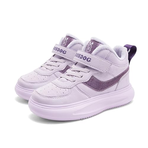 TBJ Kinder Winterstiefel mit Fellfutter, Warme Hohe Schneeschuhe mit Klettverschluss für Jungen und Mädchen, Weiche Wasserdichte Winterstiefel für Kinder Outdoor Aktivitäten EU38 Violett von TBJ