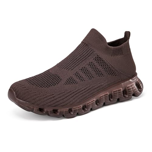 TBJ Schlupfschuhe Leichte Freizeitschuhe Unisex, Atmungsaktive Mesh Sneaker Sock-Like für Herren Damen, Bequeme Flexibile Laufschuhe Ohne Schnürsenkel für Fitness Braun EU44 von TBJ