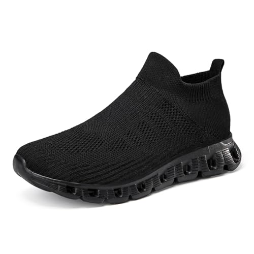 TBJ Schlupfschuhe Leichte Freizeitschuhe Unisex, Atmungsaktive Mesh Sneaker Sock-Like für Herren Damen, Bequeme Flexibile Laufschuhe Ohne Schnürsenkel für Fitness Schwarz EU40 von TBJ