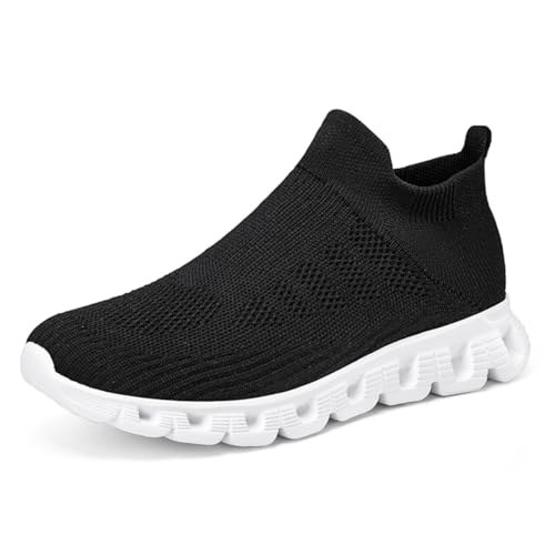 TBJ Schlupfschuhe Leichte Freizeitschuhe Unisex, Atmungsaktive Mesh Sneaker Sock-Like für Herren Damen, Bequeme Flexibile Laufschuhe Ohne Schnürsenkel für Fitness SchwarzWeiß EU45 von TBJ