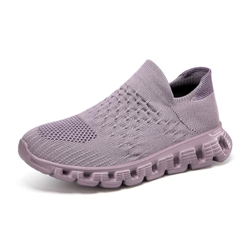TBJ Schlupfschuhe Leichte Freizeitschuhe Unisex, Atmungsaktive Mesh Sneaker Sock-Like für Herren Damen, Bequeme Flexibile Laufschuhe Ohne Schnürsenkel für Fitness Violett EU41 von TBJ