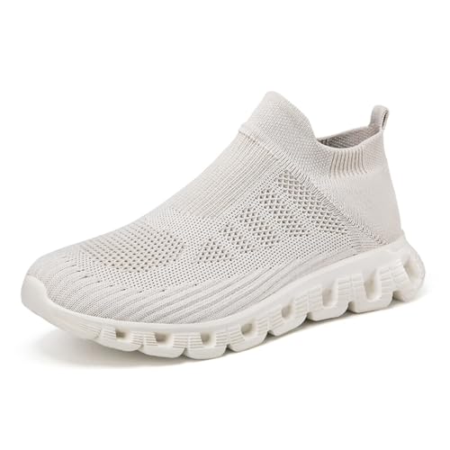 TBJ Schlupfschuhe Leichte Freizeitschuhe Unisex, Atmungsaktive Mesh Sneaker Sock-Like für Herren Damen, Bequeme Flexibile Laufschuhe Ohne Schnürsenkel für Fitness Weiß EU36 von TBJ