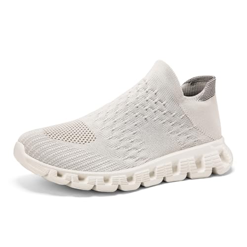 TBJ Schlupfschuhe Leichte Freizeitschuhe Unisex, Atmungsaktive Mesh Sneaker Sock-Like für Herren Damen, Bequeme Flexibile Laufschuhe Ohne Schnürsenkel für Fitness Weiß EU41- von TBJ