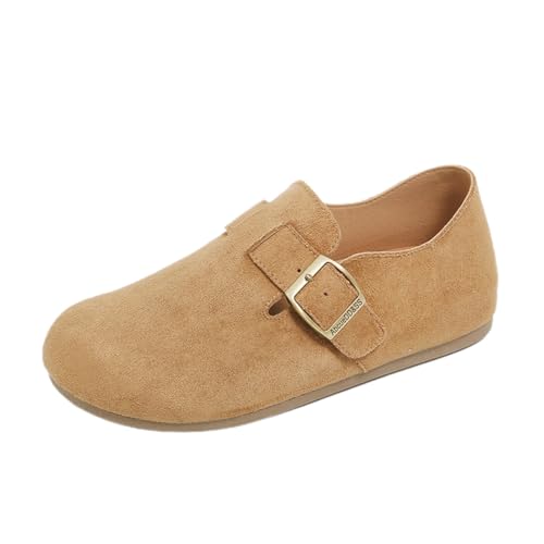TBJ Slip-On Bequeme Damenschuhe Clogs Suede Leather Backstrap Mules EU37 Kamelfarbe von TBJ