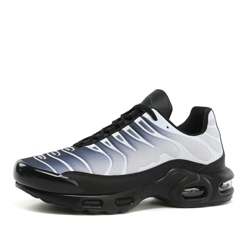 TBJ Unisex Air Schuhe leichte Laufschuhe Turnschuhe mit Luftpolster Atmungsaktiv rutschfeste Walkingschuhe Tennisschuhe Basketballschuhe Sportschuhe Sneaker Damen Shoes Weiß blau schwarz EU 45 von TBJ