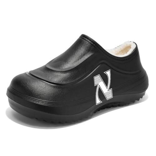 TBJ Warme Hausschuhe mit Flor, wasserfeste Küchenschuhe für Indoor & Outdoor, rutschfeste Pantoffeln mit strapazierfähiger Sohle，EU38-39 SchwarzWeiß von TBJ