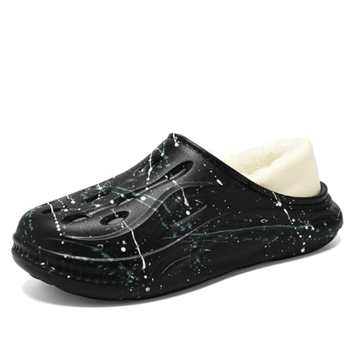 TBJ Warme Hausschuhe mit Flor, wasserfeste Küchenschuhe für Indoor & Outdoor, rutschfeste Pantoffeln mit strapazierfähiger Sohle EU38-39,Schwarz.. von TBJ