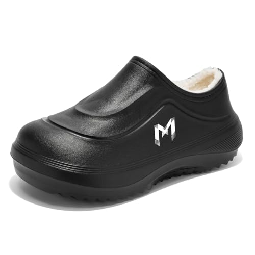 TBJ Warme Hausschuhe mit Flor, wasserfeste Küchenschuhe für Indoor & Outdoor, rutschfeste Pantoffeln mit strapazierfähiger Sohle EU39-40/Schwarz von TBJ