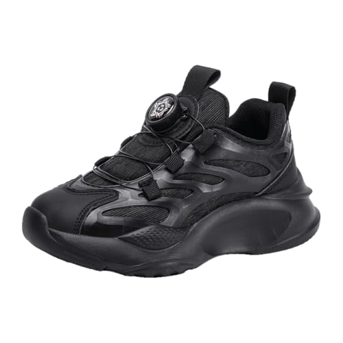 TBJ tägliches Tragen Kinderschuhe Jungen Mädchen Sportschuhe Laufschuhe Turnschuhe mit Drehknopf Atmungsaktiv Mode Leicht Turnschuhe Sneakers Schwarz EU 30 von TBJ