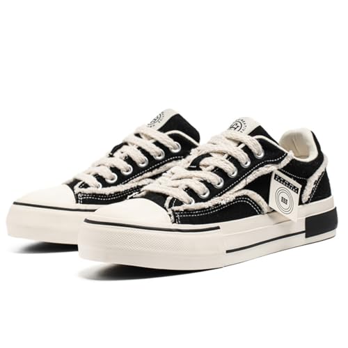Unisex Leinenschuhe Canvas Sneaker Low Top - Leichte Freizeitschuhe mit Rundem Zeh - Modische Trend Schuhe für Damen und Herren - Bequeme Alltagsschuhe /EU39 Schwarz von TBJ