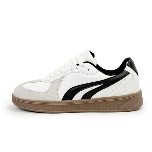 Unisex Leinenschuhe Canvas Sneaker Low Top - Leichte Freizeitschuhe mit Rundem Zeh - Modische Trend Schuhe für Damen und Herren - Bequeme Alltagsschuhe EU37 Weiß schwarz von TBJ