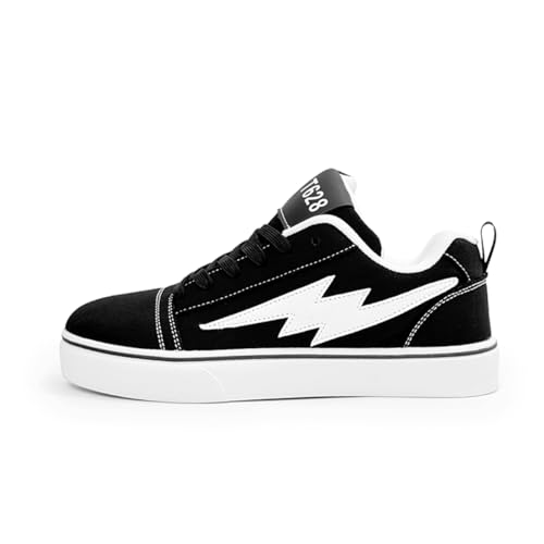 Unisex Leinenschuhe Canvas Sneaker Low Top - Leichte Freizeitschuhe mit Rundem Zeh - Modische Trend Schuhe für Damen und Herren - Bequeme Alltagsschuhe EU38 Schwarz von TBJ