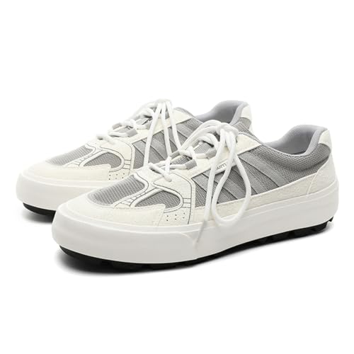 Unisex Leinenschuhe Canvas Sneaker Low Top - Leichte Freizeitschuhe mit Rundem Zeh - Modische Trend Schuhe für Damen und Herren - Bequeme Alltagsschuhe EU39 Beige Grau von TBJ